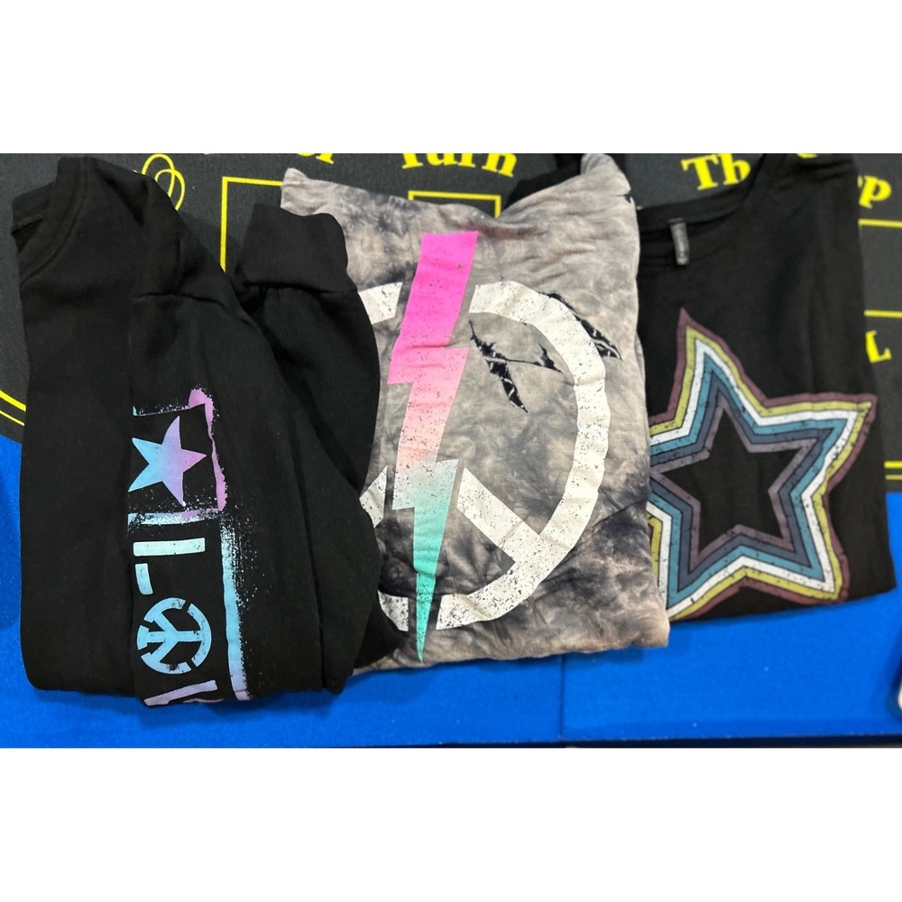Lot of 3 Pixie Lane XL Tie Dye Zip Up Hoodie & Black Stars Bolt Sweatshirts